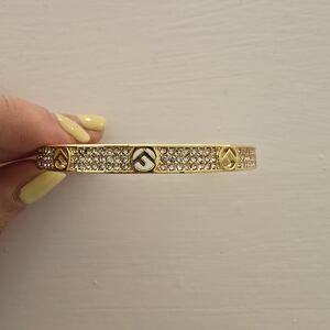 Fendi Gold Crystal Pave Logo Bangle Bracelet